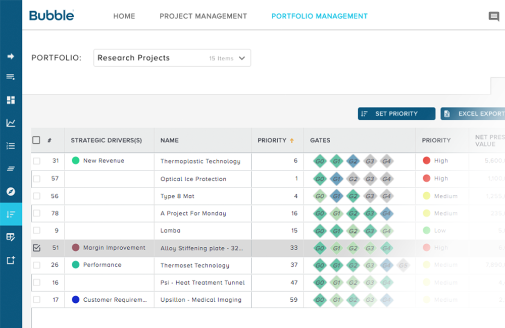 Screenshot - Project Prioritization Tools - Download brochure image - Bubble project portfolio management software for managing remote working teams