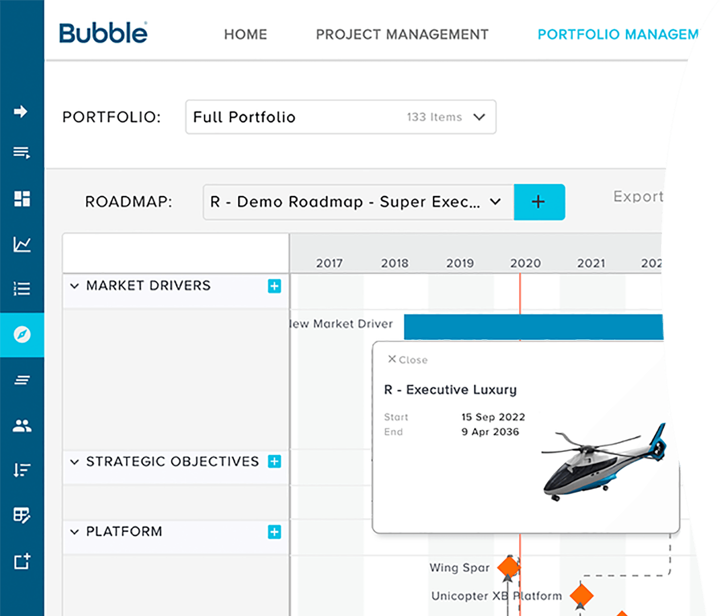 Image of a Strategic Planning Dashboard - Bubble PPM Software