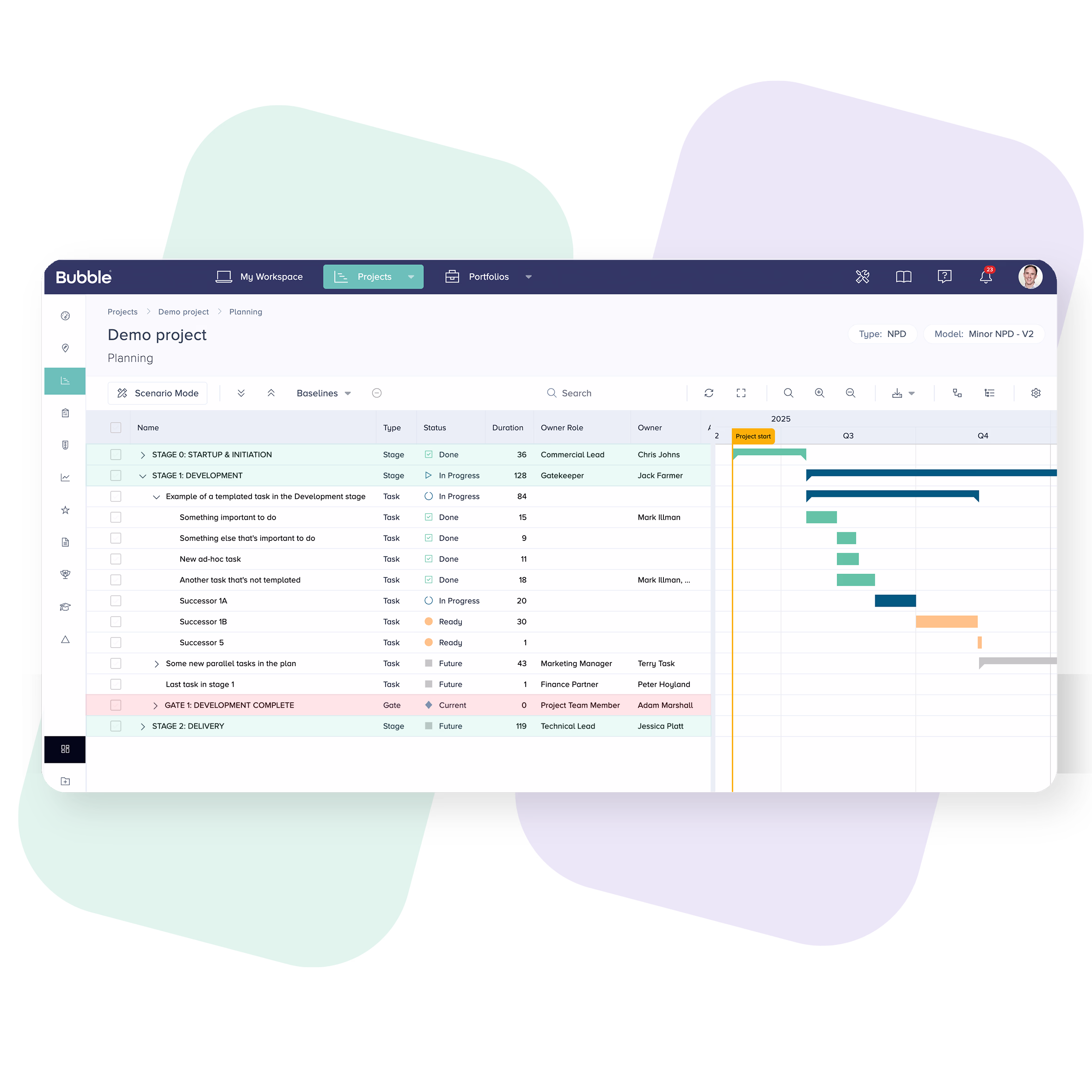 Bubble-PPM-Software-Features-Content-image-1-stage-phase-gate-gantt-chart-project-planning-example Gantt Charts for Agile and Waterfall Project Planning - Templated Stage Phase Gate Project Plan - Bubble PPM Software